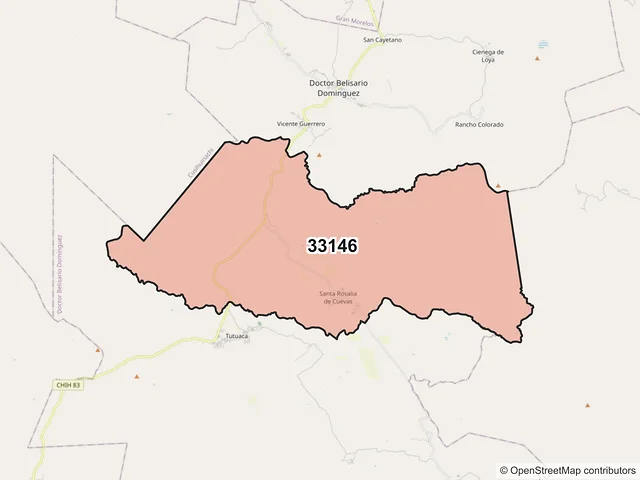 Mapa del código postal 33146, Dr. Belisario Domínguez, Chihuahua