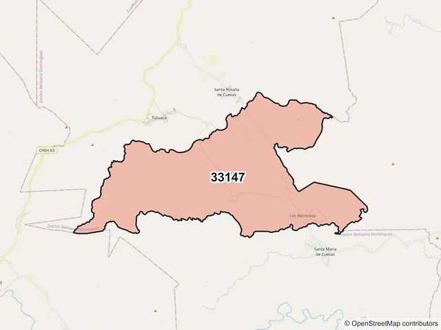 Mapa del código postal 33147, Dr. Belisario Domínguez, Chihuahua
