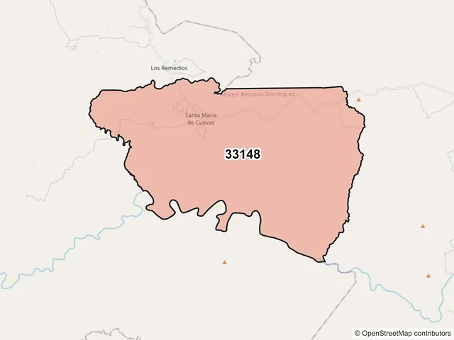 Mapa del código postal 33148, Dr. Belisario Domínguez, Chihuahua
