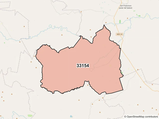 Mapa del código postal 33154, Satevó, Chihuahua