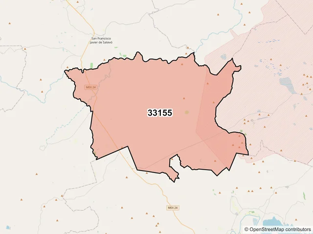 Mapa del código postal 33155, Satevó, Chihuahua