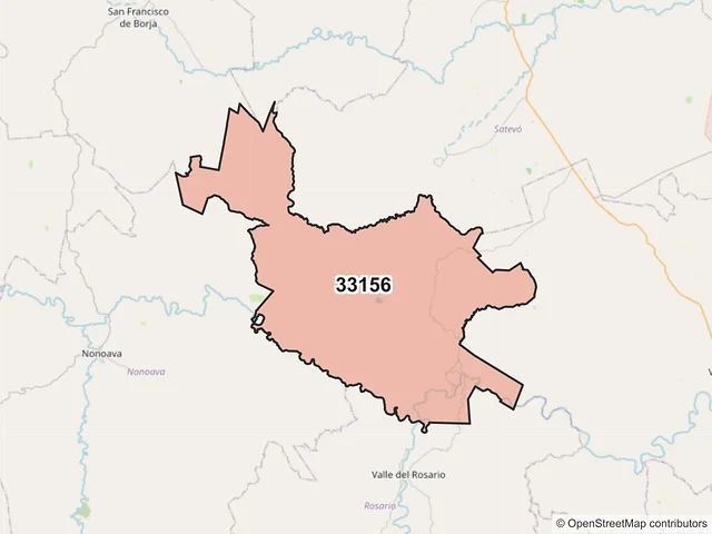 Mapa del código postal 33156, Satevó, Chihuahua