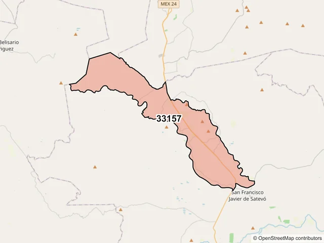 Mapa del código postal 33157, Satevó, Chihuahua