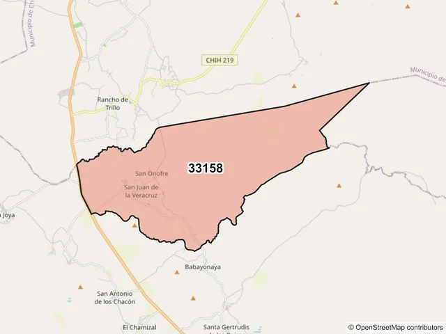 Mapa del código postal 33158, Satevó, Chihuahua