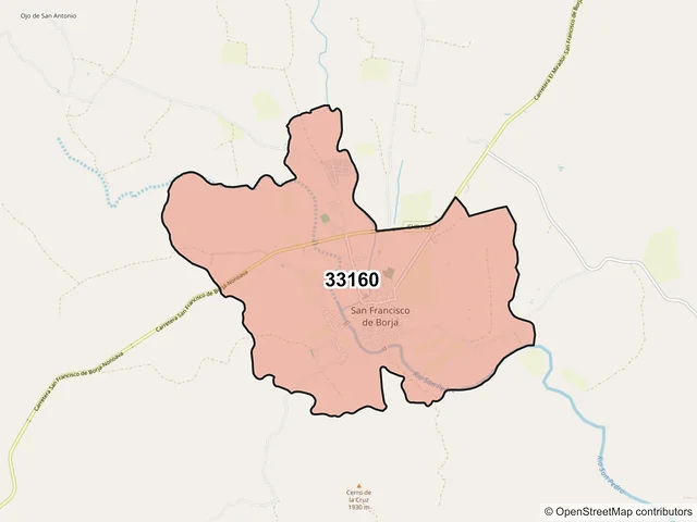 Mapa del código postal 33160, San Francisco de Borja, Chihuahua