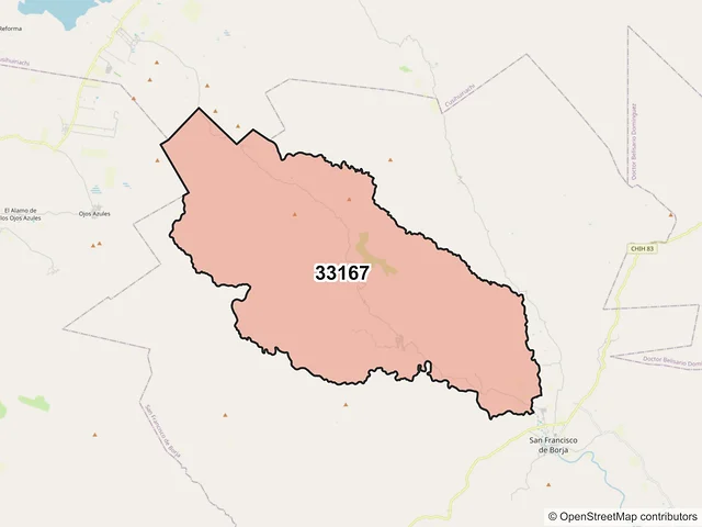 Mapa del código postal 33167, San Francisco de Borja, Chihuahua