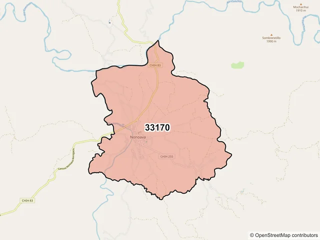Mapa del código postal 33170, Nonoava, Chihuahua