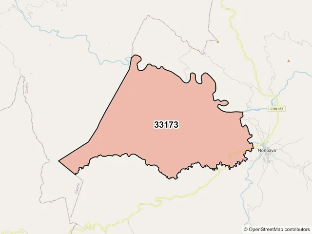 Mapa del código postal 33173, Nonoava, Chihuahua