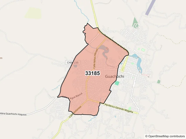 Mapa del código postal 33185, Guachochi, Chihuahua