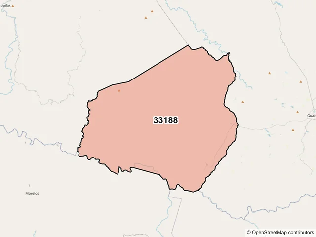 Mapa del código postal 33188, Guachochi, Chihuahua