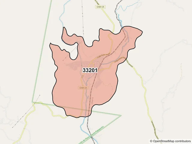 Mapa del código postal 33201, Bocoyna, Chihuahua