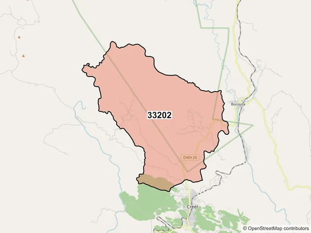 Mapa del código postal 33202, Bocoyna, Chihuahua