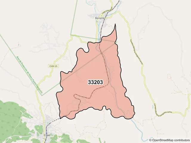 Mapa del código postal 33203, Bocoyna, Chihuahua