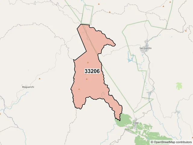 Mapa del código postal 33206, Bocoyna, Chihuahua