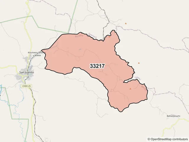 Mapa del código postal 33217, Bocoyna, Chihuahua