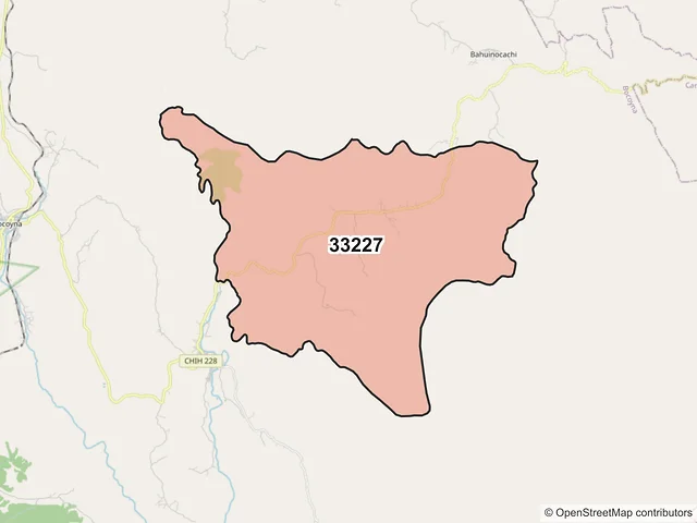 Mapa del código postal 33227, Bocoyna, Chihuahua