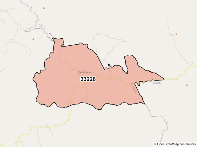 Mapa del código postal 33228, Bocoyna, Chihuahua