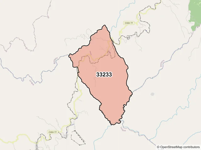 Mapa del código postal 33233, Bocoyna, Chihuahua