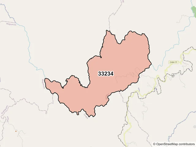Mapa del código postal 33234, Bocoyna, Chihuahua