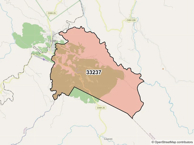 Mapa del código postal 33237, Bocoyna, Chihuahua
