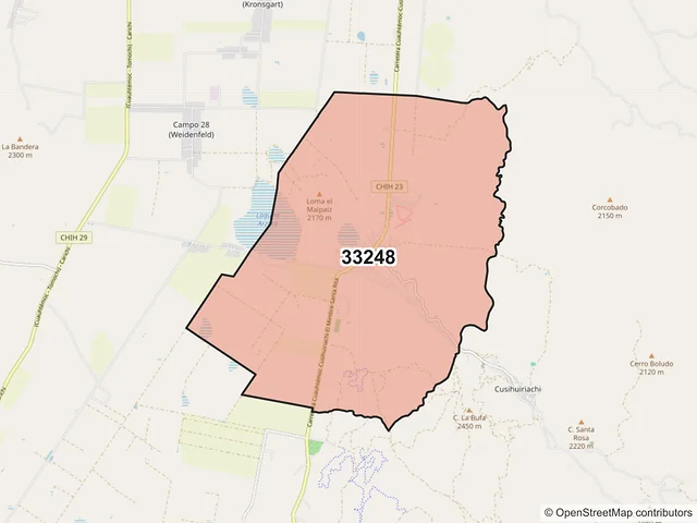 Mapa del código postal 33248, Cusihuiriachi, Chihuahua
