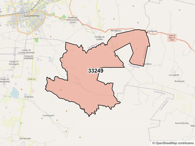 Mapa del código postal 33249, Cusihuiriachi, Chihuahua