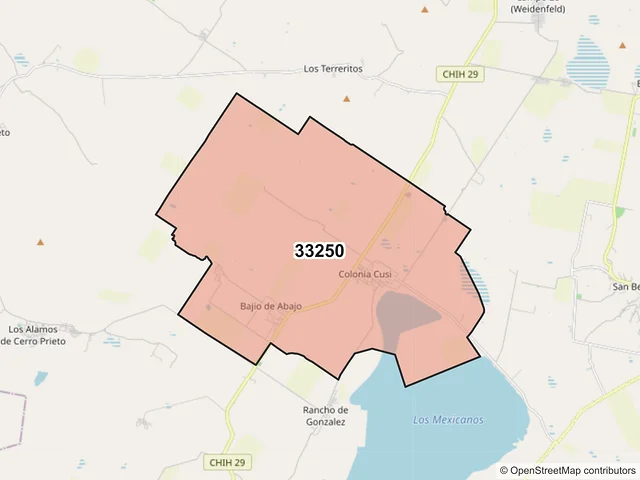 Mapa del código postal 33250, Cusihuiriachi, Chihuahua