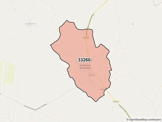 Mapa del código postal 33260, Gran Morelos, Chihuahua