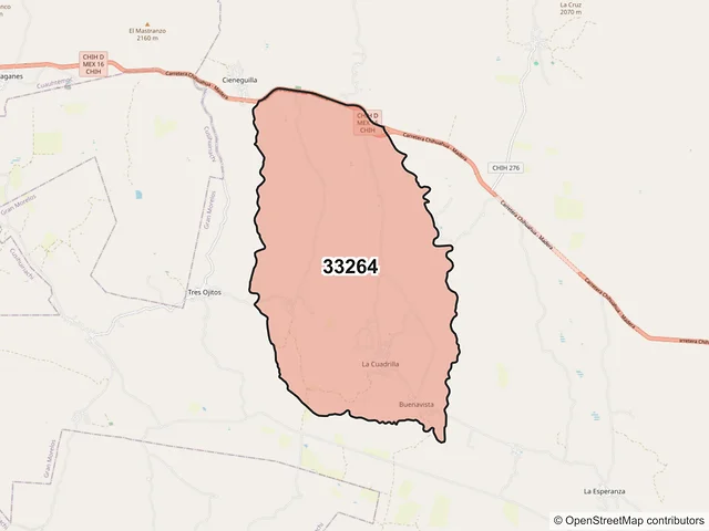 Mapa del código postal 33264, Gran Morelos, Chihuahua
