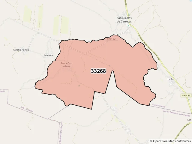 Mapa del código postal 33268, Gran Morelos, Chihuahua