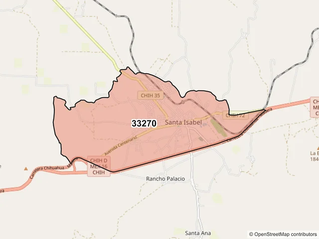 Mapa del código postal 33270, Santa Isabel, Chihuahua