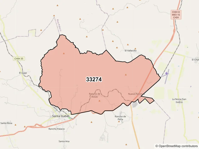 Mapa del código postal 33274, Santa Isabel, Chihuahua