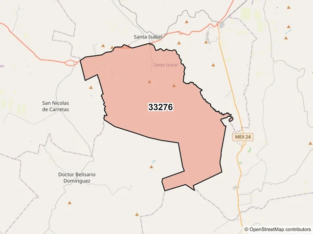 Mapa del código postal 33276, Santa Isabel, Chihuahua