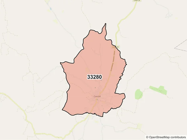Mapa del código postal 33280, Carichí, Chihuahua