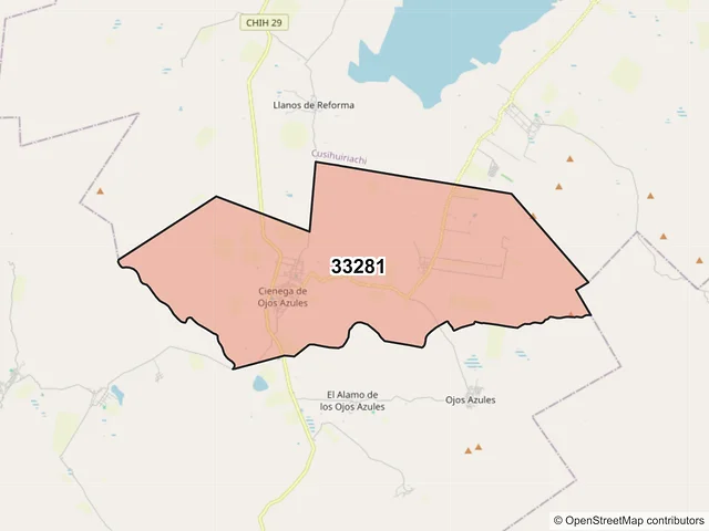 Mapa del código postal 33281, Carichí, Chihuahua