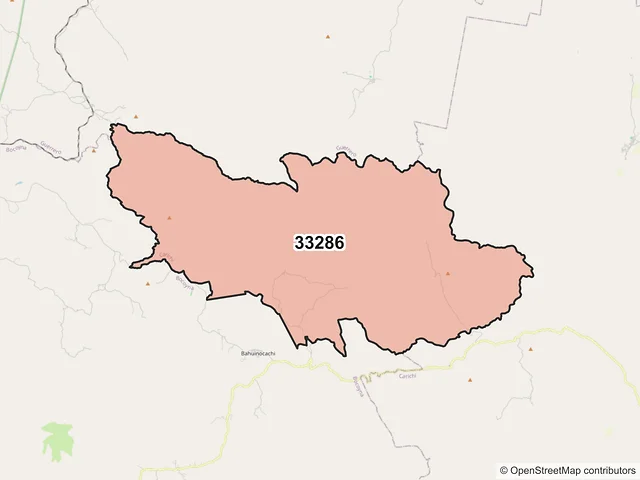Mapa del código postal 33286, Carichí, Chihuahua