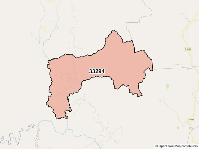 Mapa del código postal 33294, Carichí, Chihuahua
