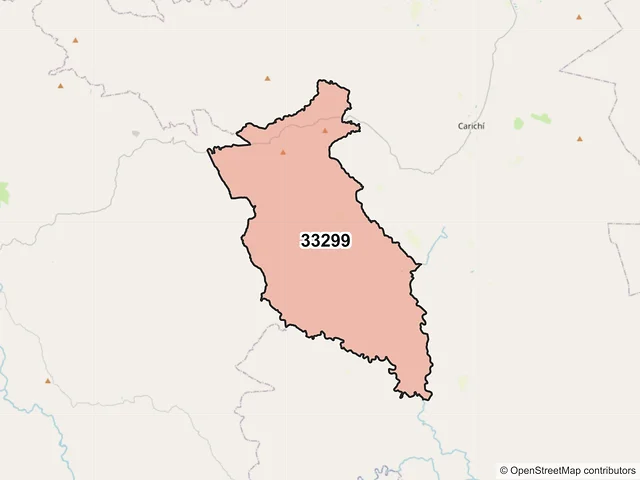 Mapa del código postal 33299, Carichí, Chihuahua