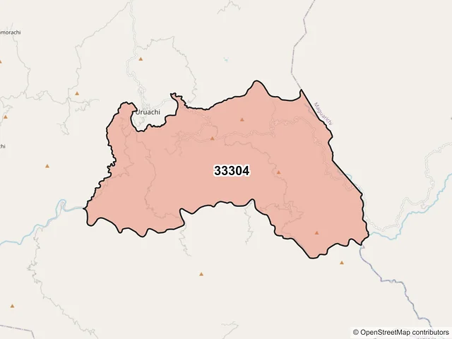 Mapa del código postal 33304, Uruachi, Chihuahua