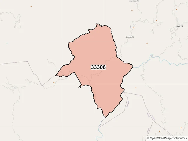 Mapa del código postal 33306, Uruachi, Chihuahua