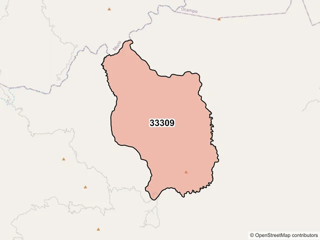 Mapa del código postal 33309, Uruachi, Chihuahua