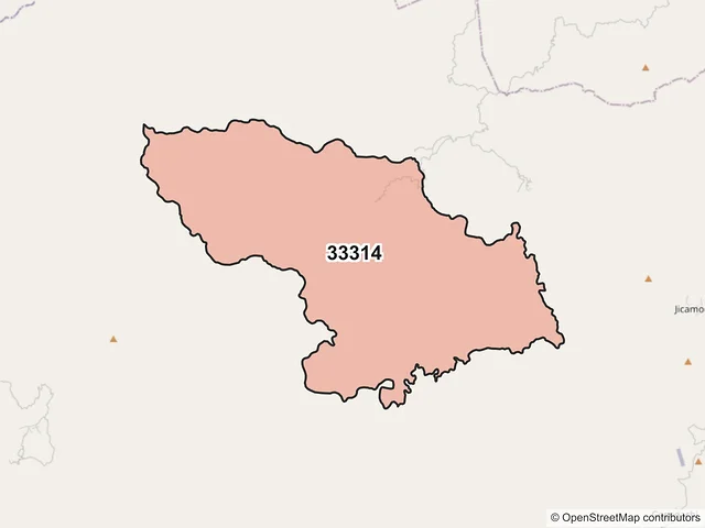 Mapa del código postal 33314, Uruachi, Chihuahua