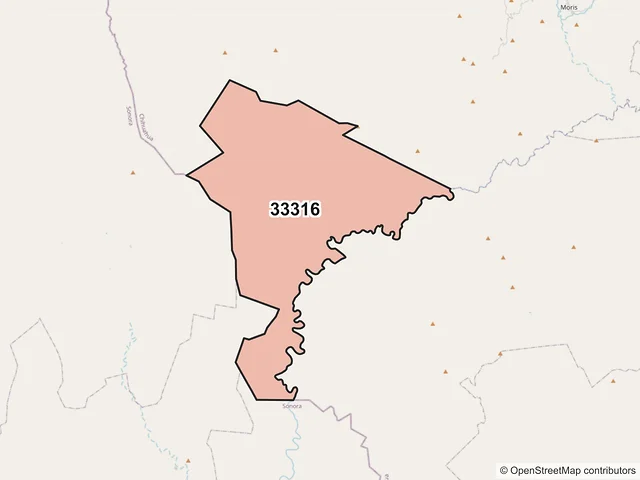 Mapa del código postal 33316, Uruachi, Chihuahua