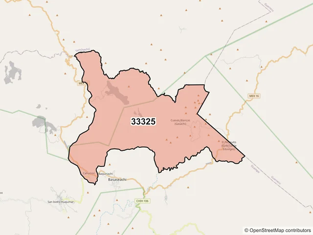 Mapa del código postal 33325, Ocampo, Chihuahua
