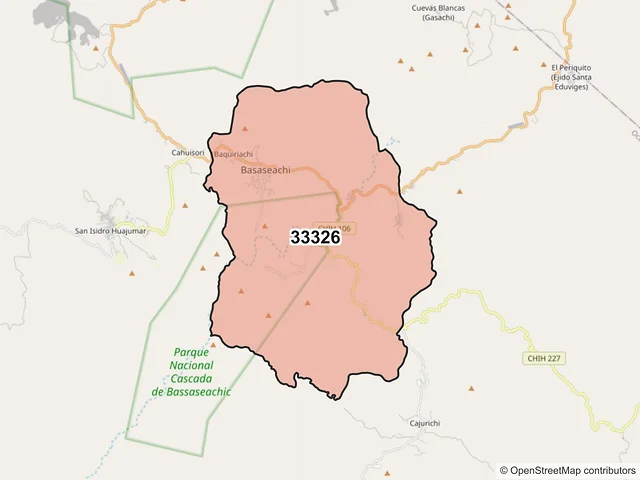 Mapa del código postal 33326, Ocampo, Chihuahua