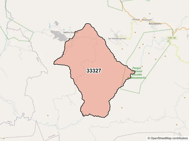 Mapa del código postal 33327, Ocampo, Chihuahua
