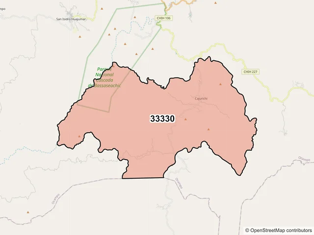 Mapa del código postal 33330, Ocampo, Chihuahua