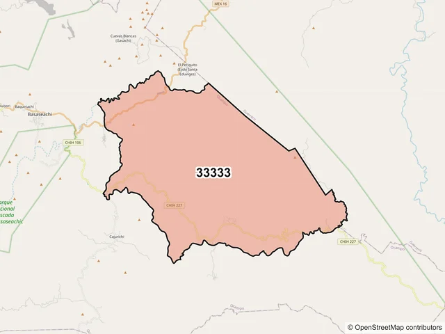 Mapa del código postal 33333, Ocampo, Chihuahua