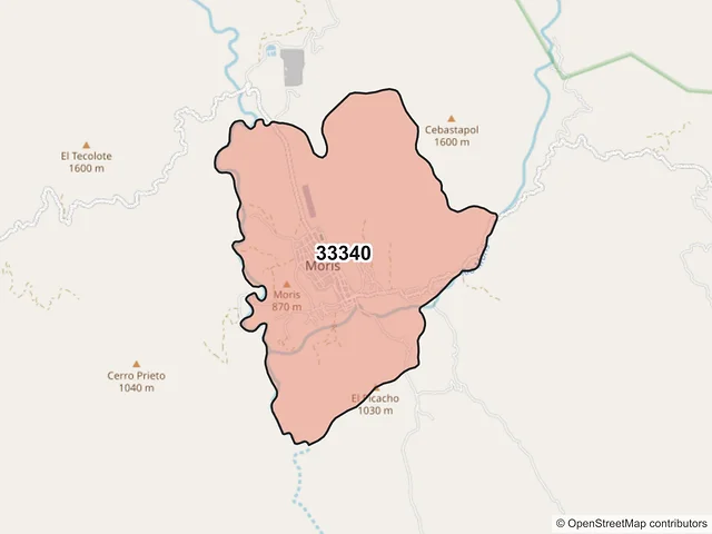 Mapa del código postal 33340, Moris, Chihuahua