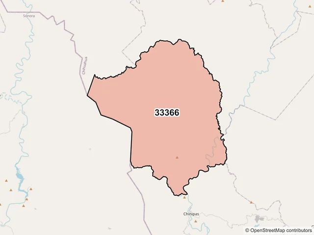 Mapa del código postal 33366, Chínipas, Chihuahua